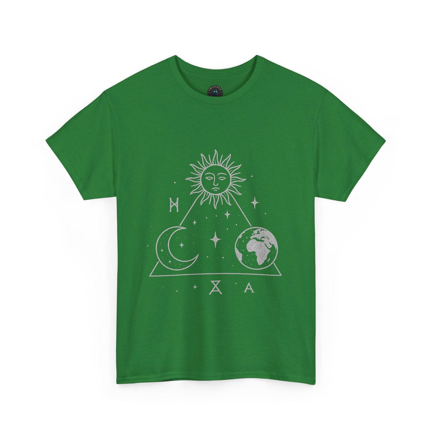 Solar Triad T-Shirt – Mystic Sun Moon Earth Symbolic Tee | Twistbug