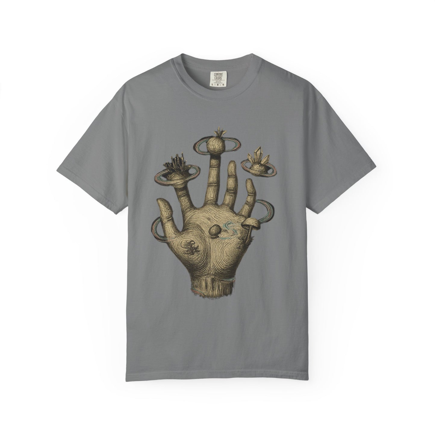 Cosmic Palm T-Shirt – Surreal Hand Planet Growth Graphic Tee | Twistbug