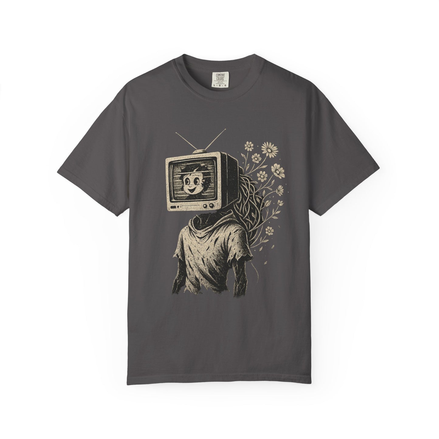 Flower Feed T-Shirt – Analog TV Head Surreal Floral Graphic Tee | Twistbug