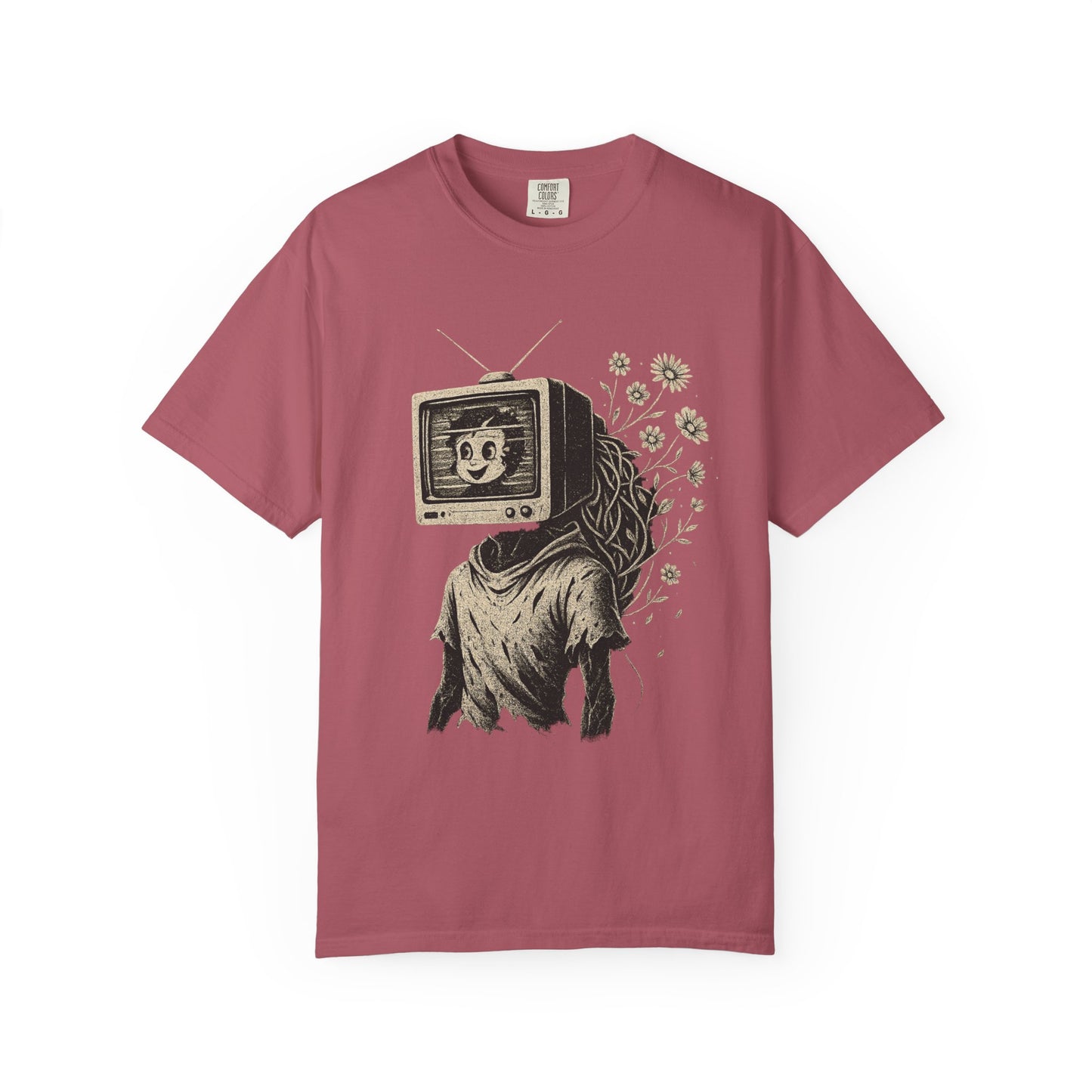 Flower Feed T-Shirt – Analog TV Head Surreal Floral Graphic Tee | Twistbug