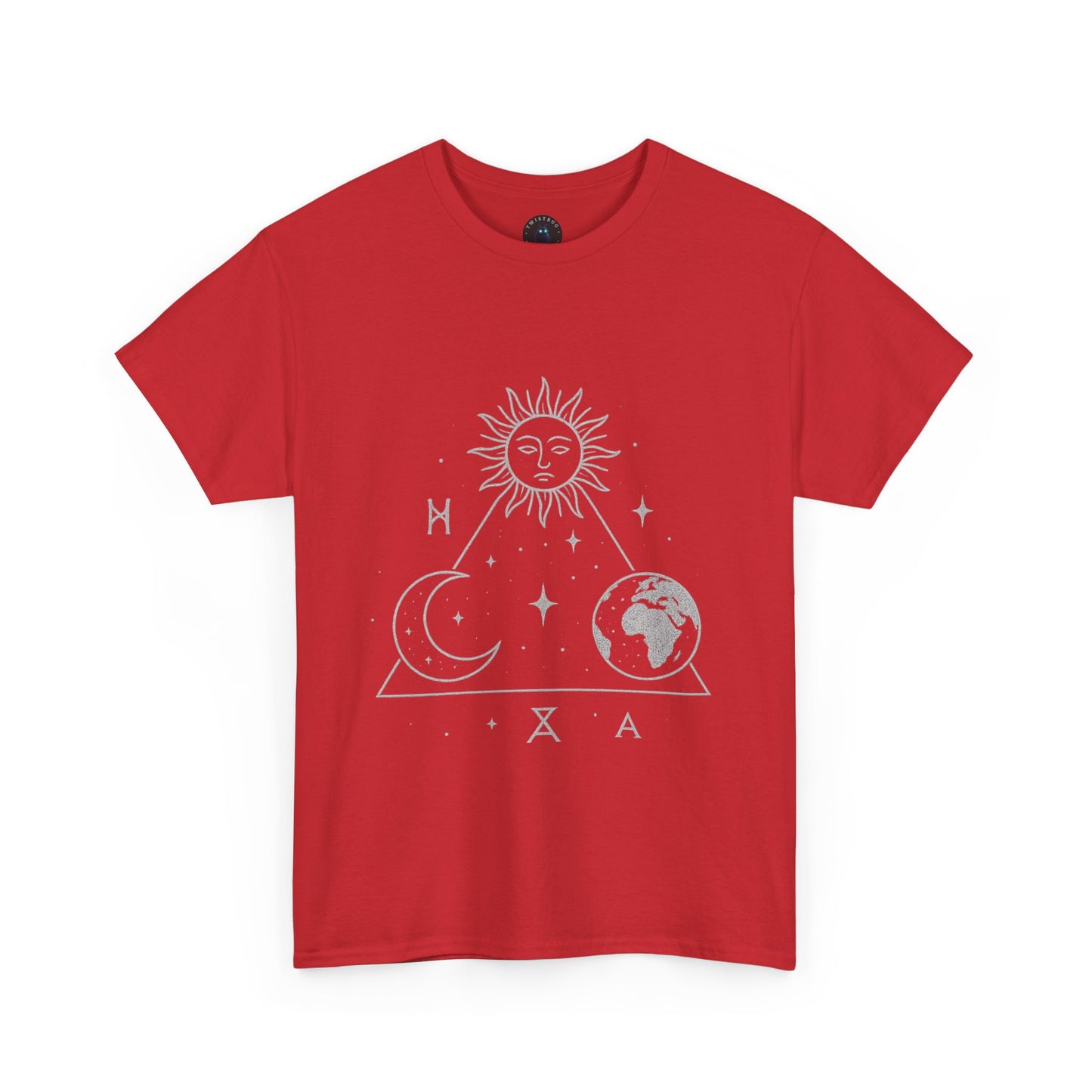 Solar Triad T-Shirt – Mystic Sun Moon Earth Symbolic Tee | Twistbug