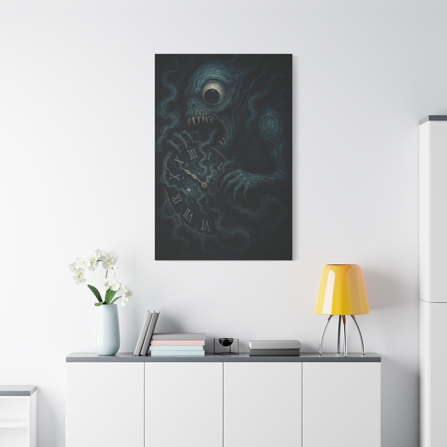 Monstrous Clock Canvas Art - Unique Home Decor for Horror Lovers