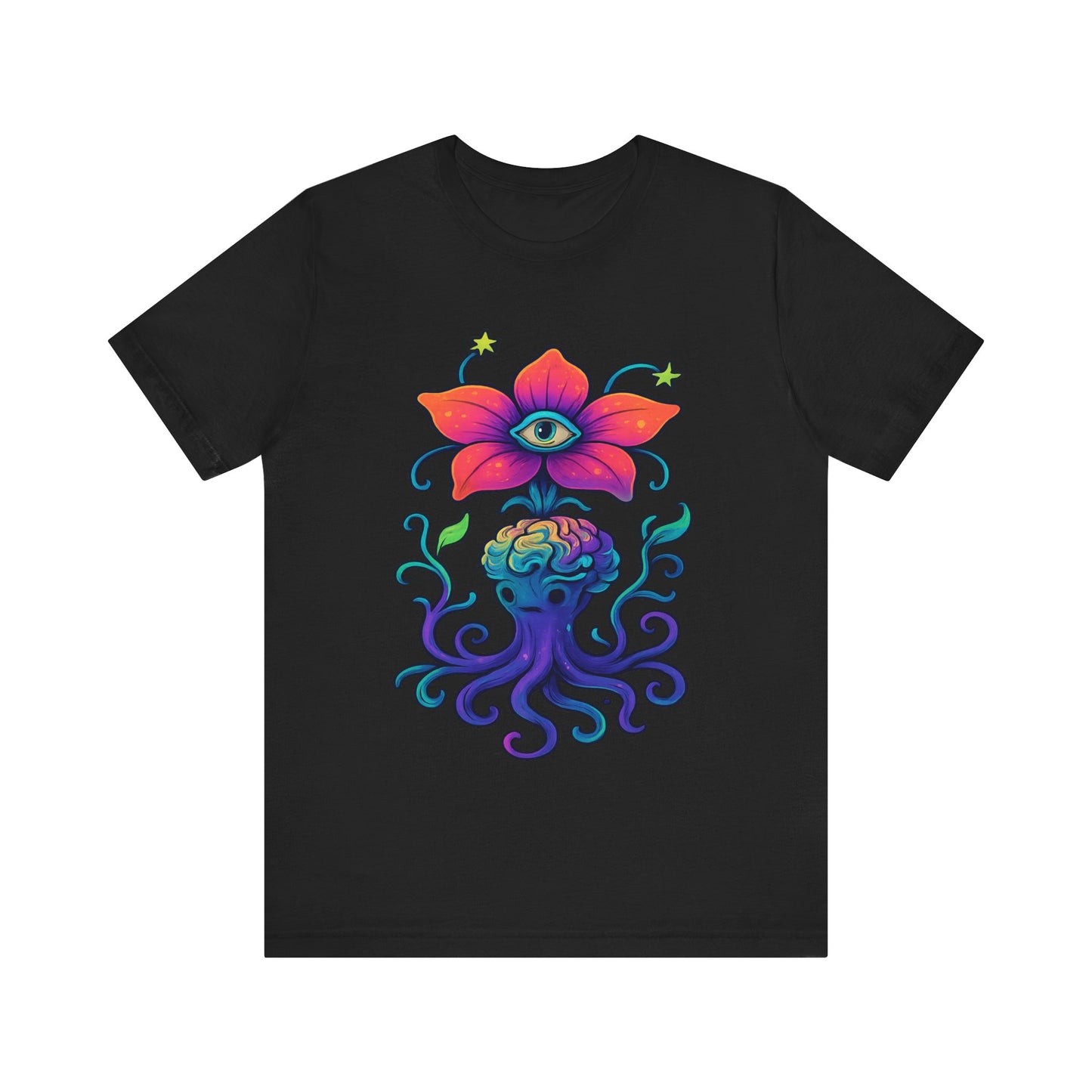 Mystical Eye Flower Unisex Jersey Tee - Colorful Graphic Tee for Nature Lovers