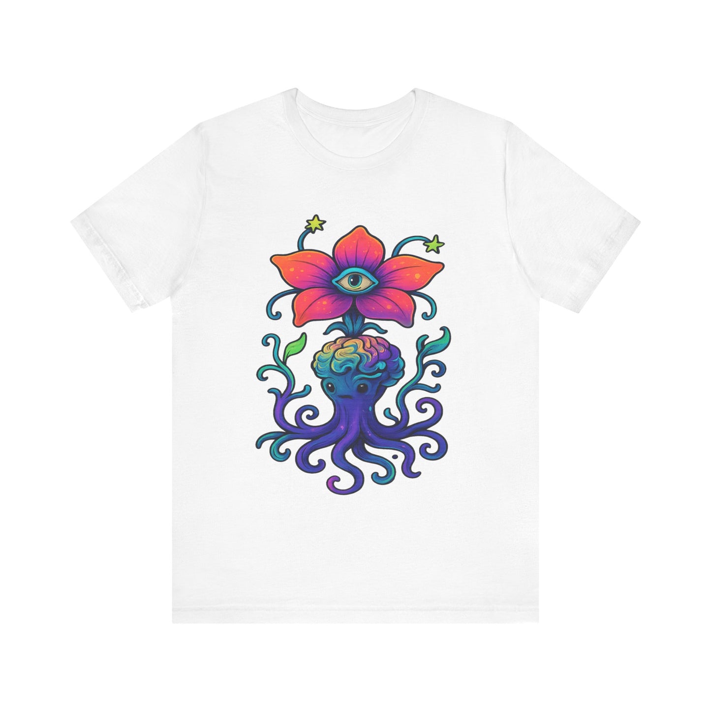 Mystical Eye Flower Unisex Jersey Tee - Colorful Graphic Tee for Nature Lovers
