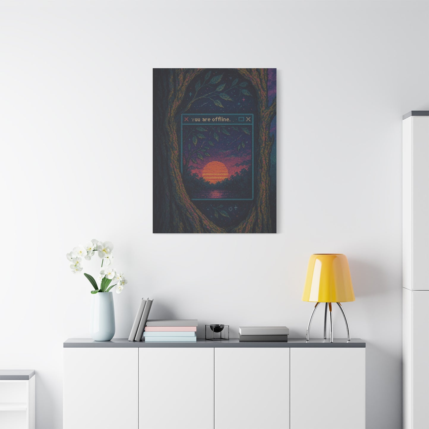 You Are Offline Wall Art – Pixel Sunset Glitch Window Print