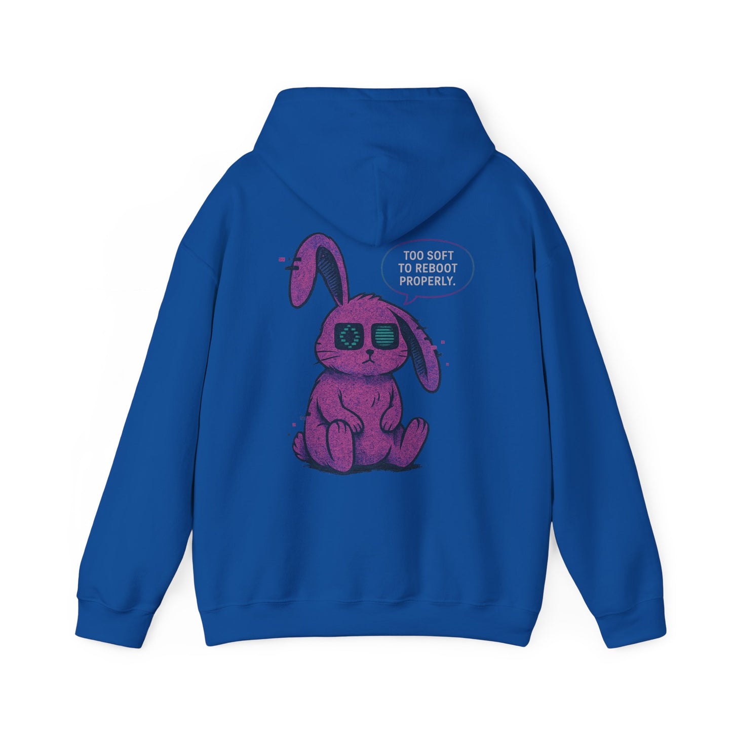 "Too Soft to Reboot" Glitch Bunny Hoodie – Cybercore Plush Goth Aesthetic