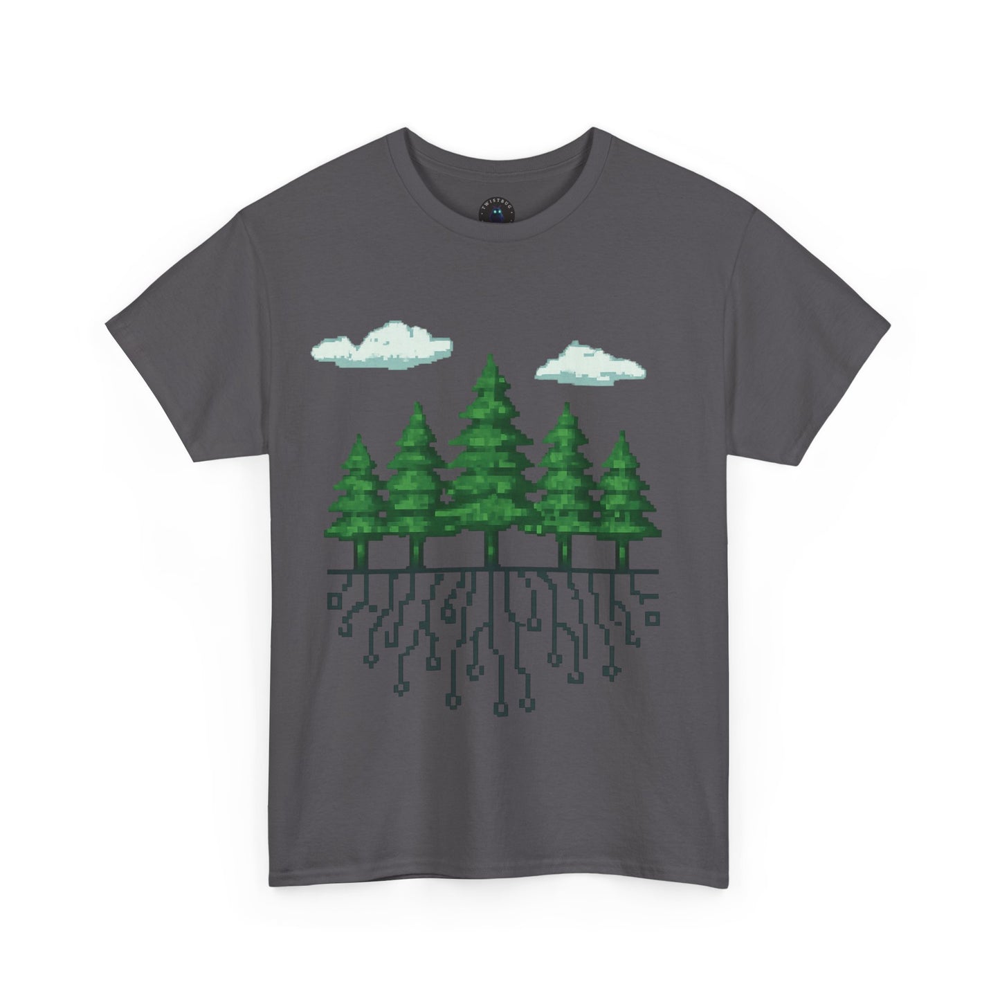 Pixel Rooted T-Shirt – Digital Forest Circuit Tree Graphic Tee | Twistbug