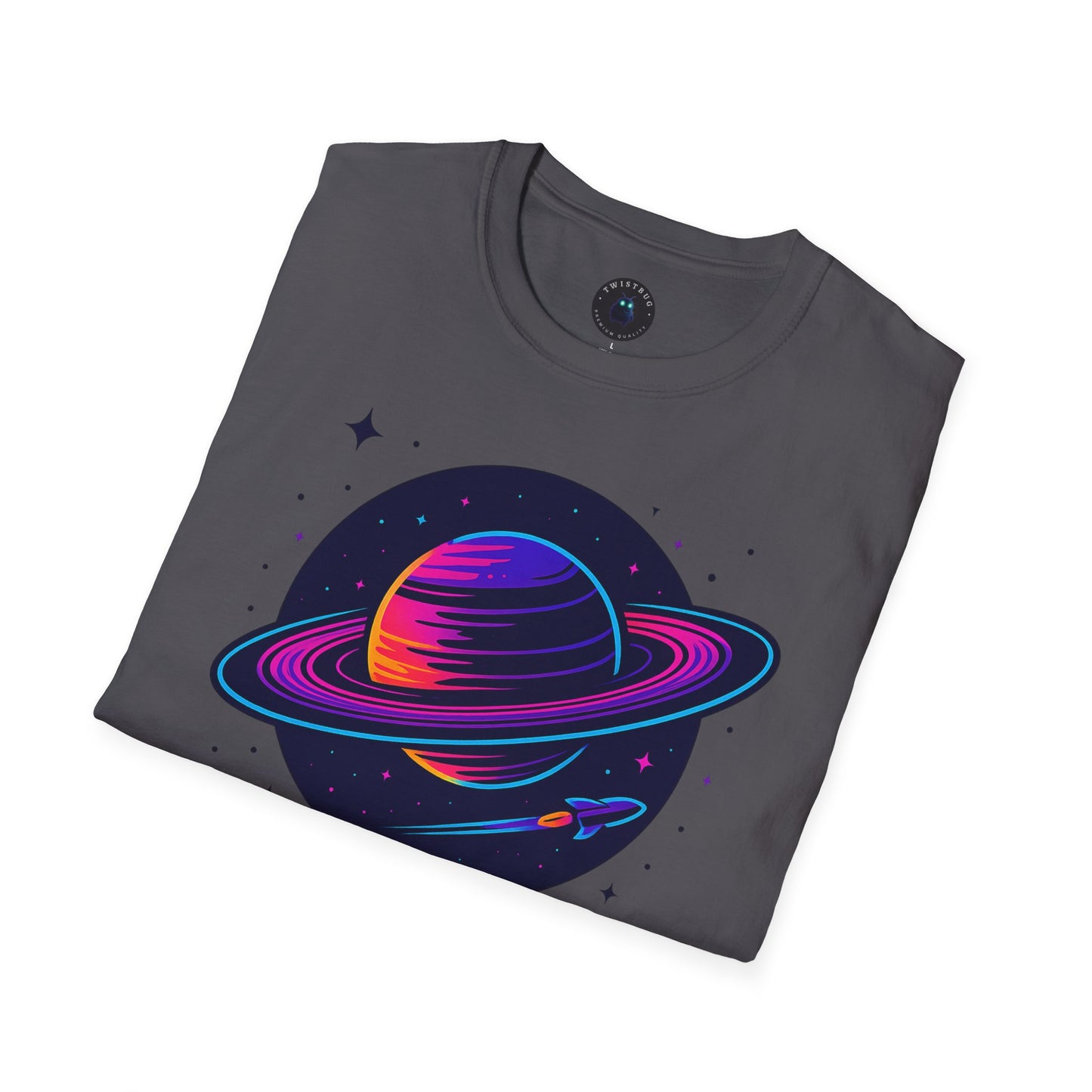 Neon Saturn Synthwave T-Shirt – Retro 80s Space Planet Tee