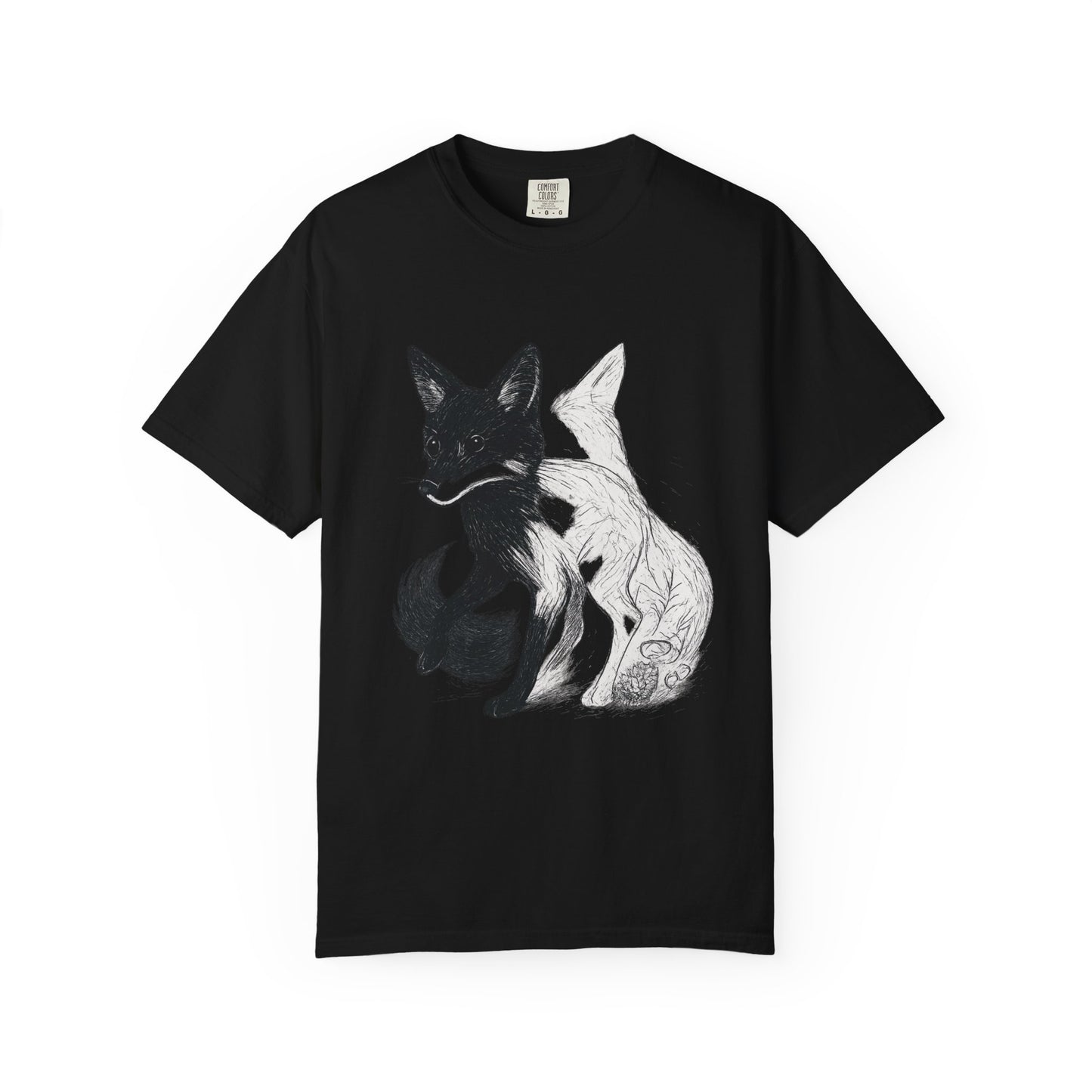 Dual Nature Fox T-Shirt – Monochrome Spirit Animal Graphic Tee | Twistbug