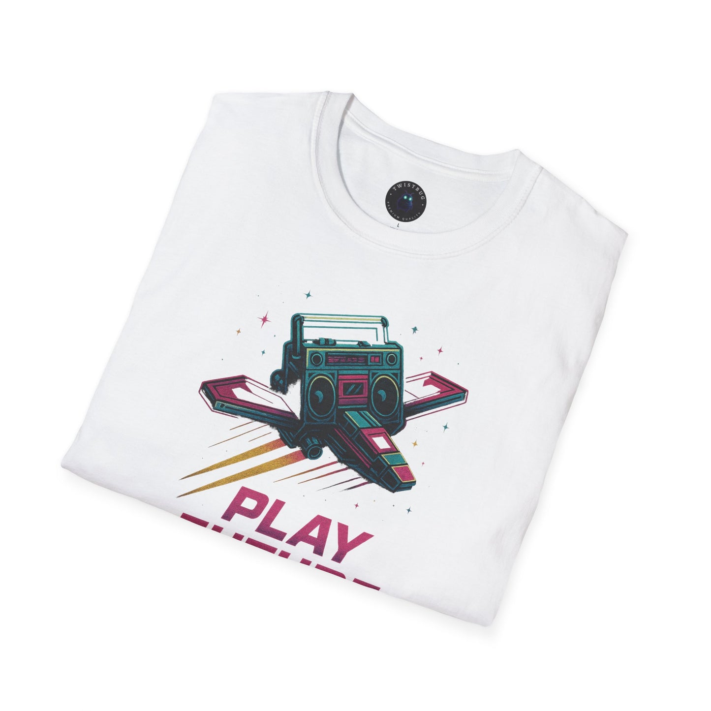 Retro Boombox Spaceship Tee – Play Future Vaporwave Shirt