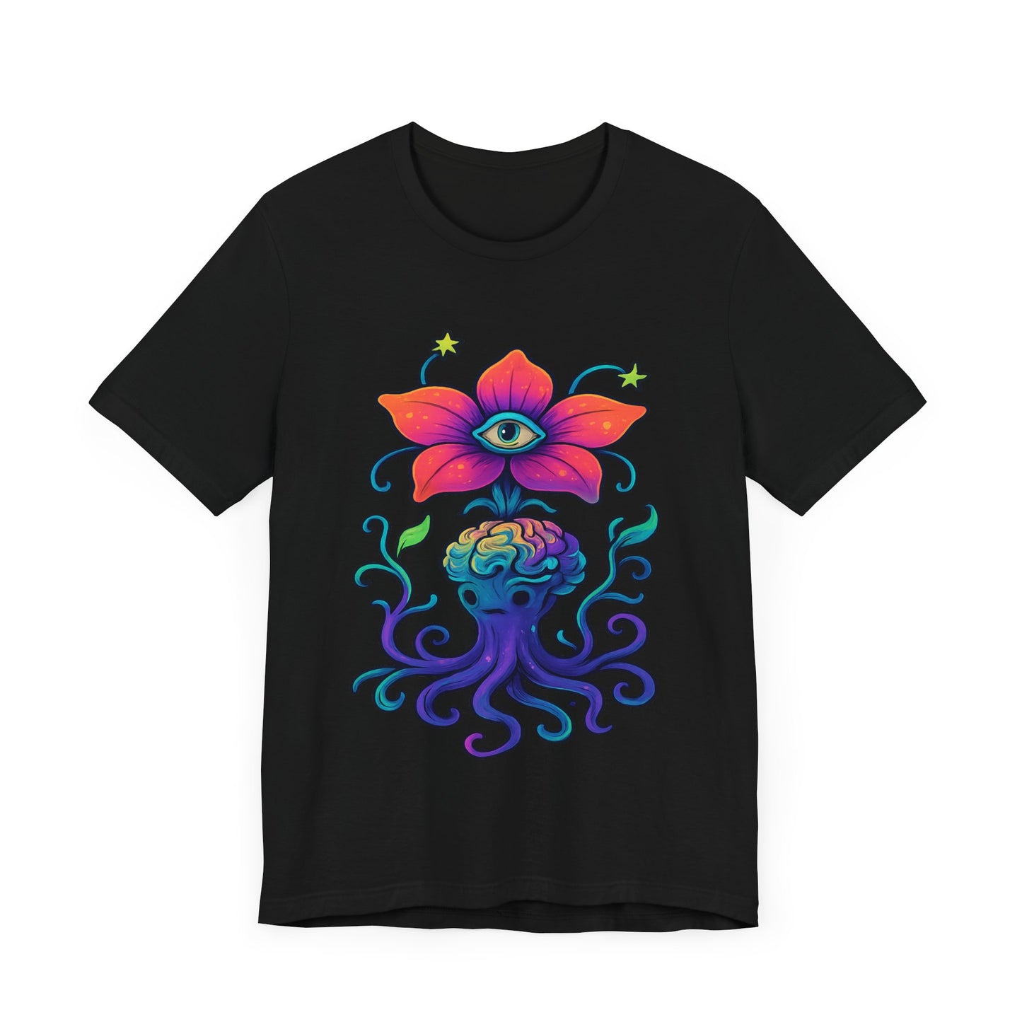 Mystical Eye Flower Unisex Jersey Tee - Colorful Graphic Tee for Nature Lovers