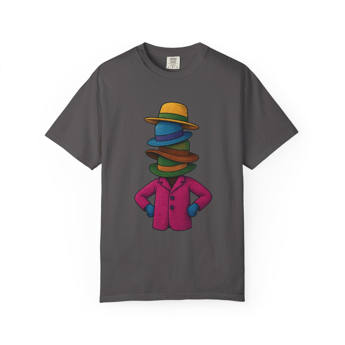 Many Hats T-Shirt – Surreal Hat Stack Character Graphic Tee | Twistbug
