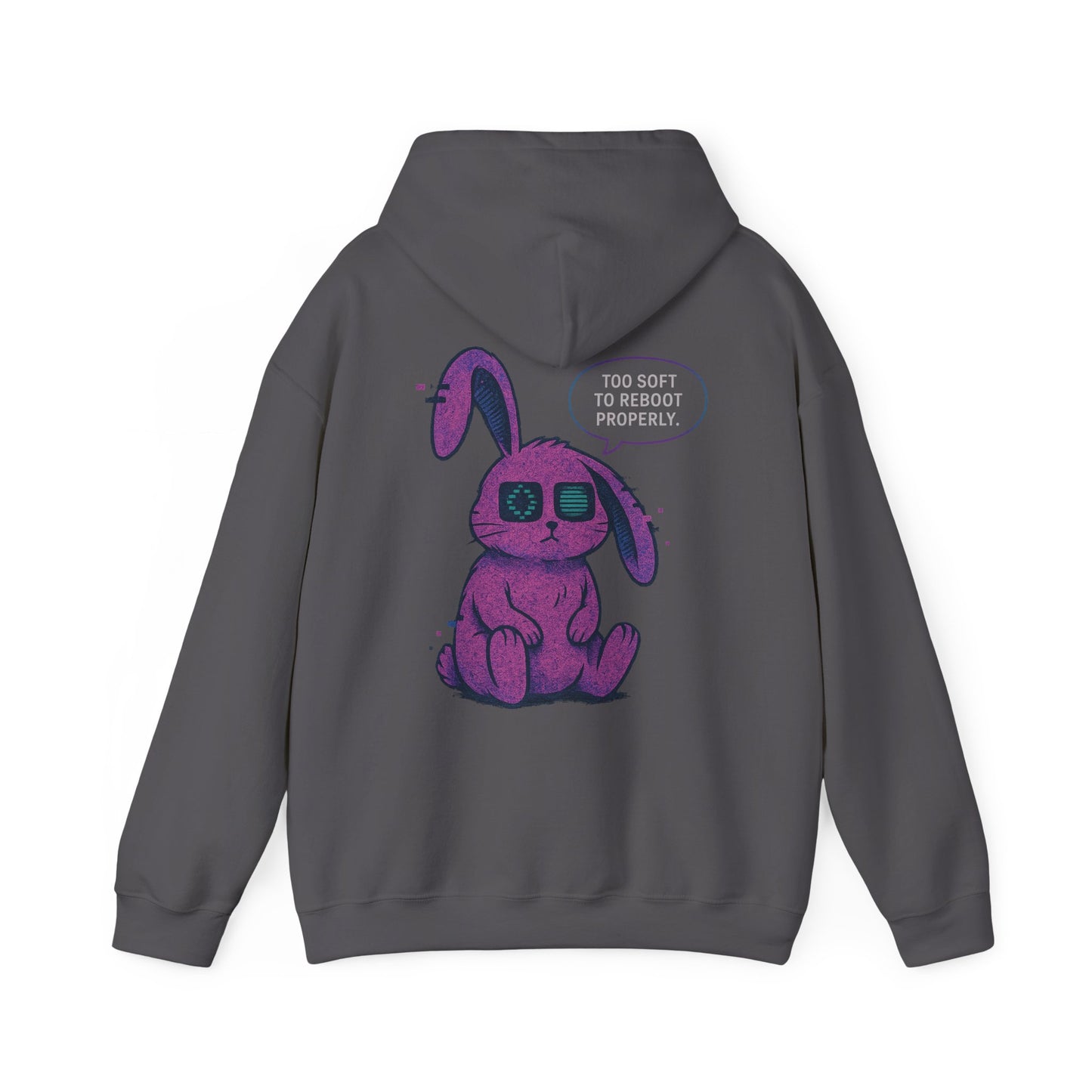 "Too Soft to Reboot" Glitch Bunny Hoodie – Cybercore Plush Goth Aesthetic