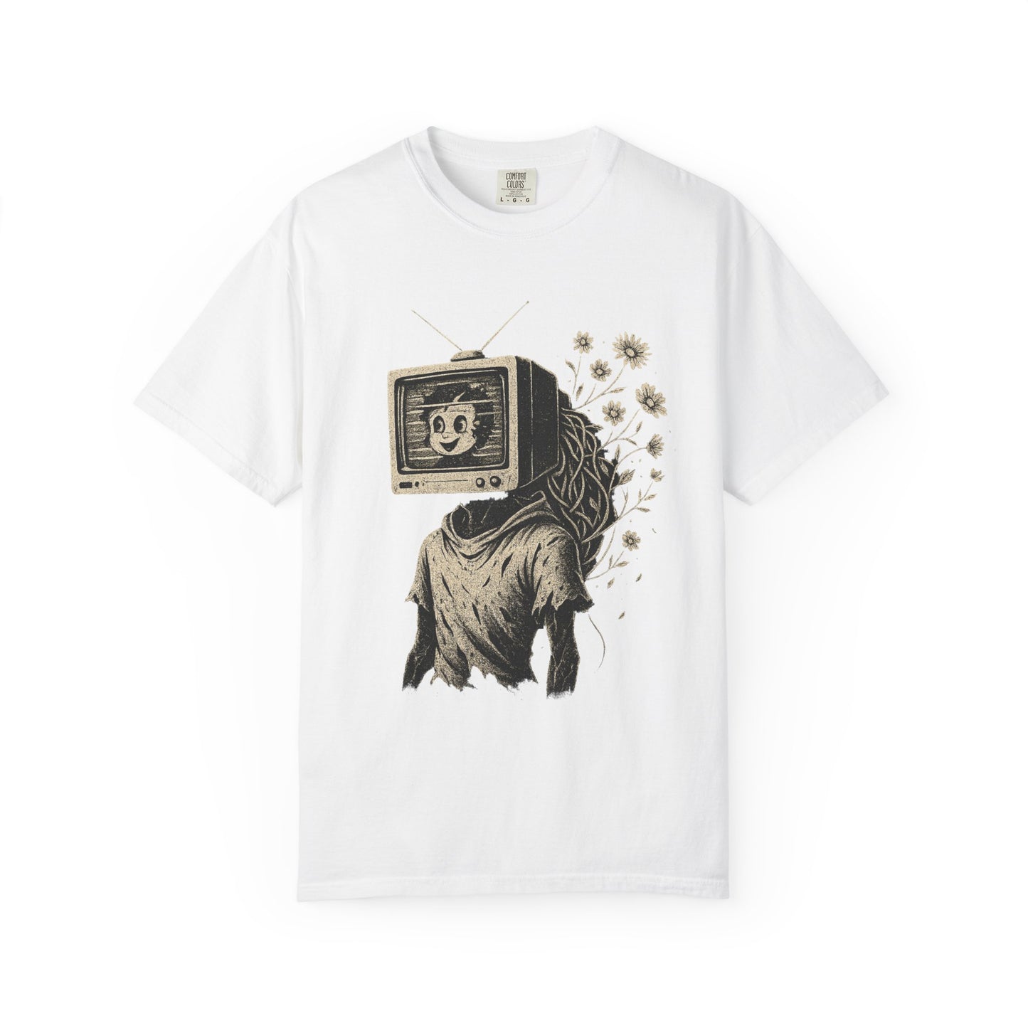 Flower Feed T-Shirt – Analog TV Head Surreal Floral Graphic Tee | Twistbug