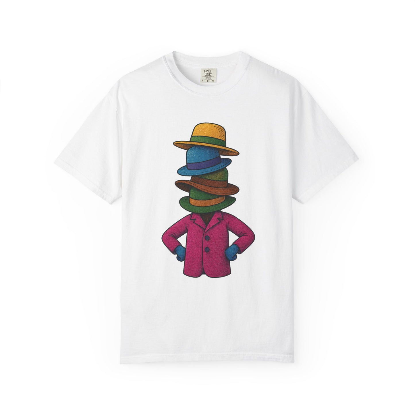 Many Hats T-Shirt – Surreal Hat Stack Character Graphic Tee | Twistbug