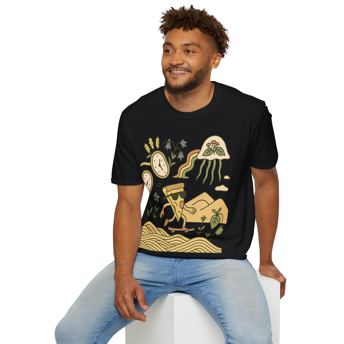 Pizza Skateboard Unisex Softstyle T-Shirt - Fun & Quirky Design for Casual Wear