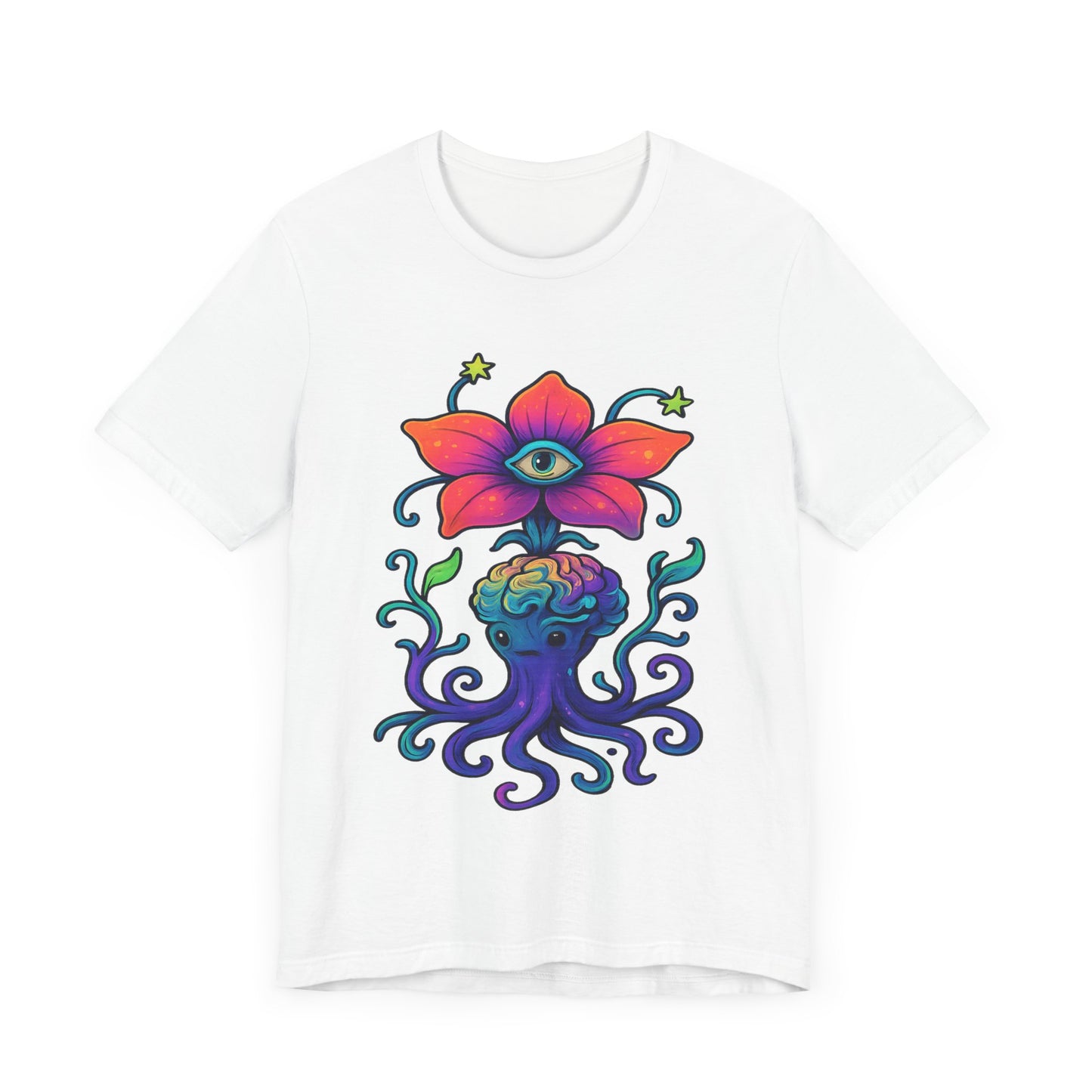 Mystical Eye Flower Unisex Jersey Tee - Colorful Graphic Tee for Nature Lovers