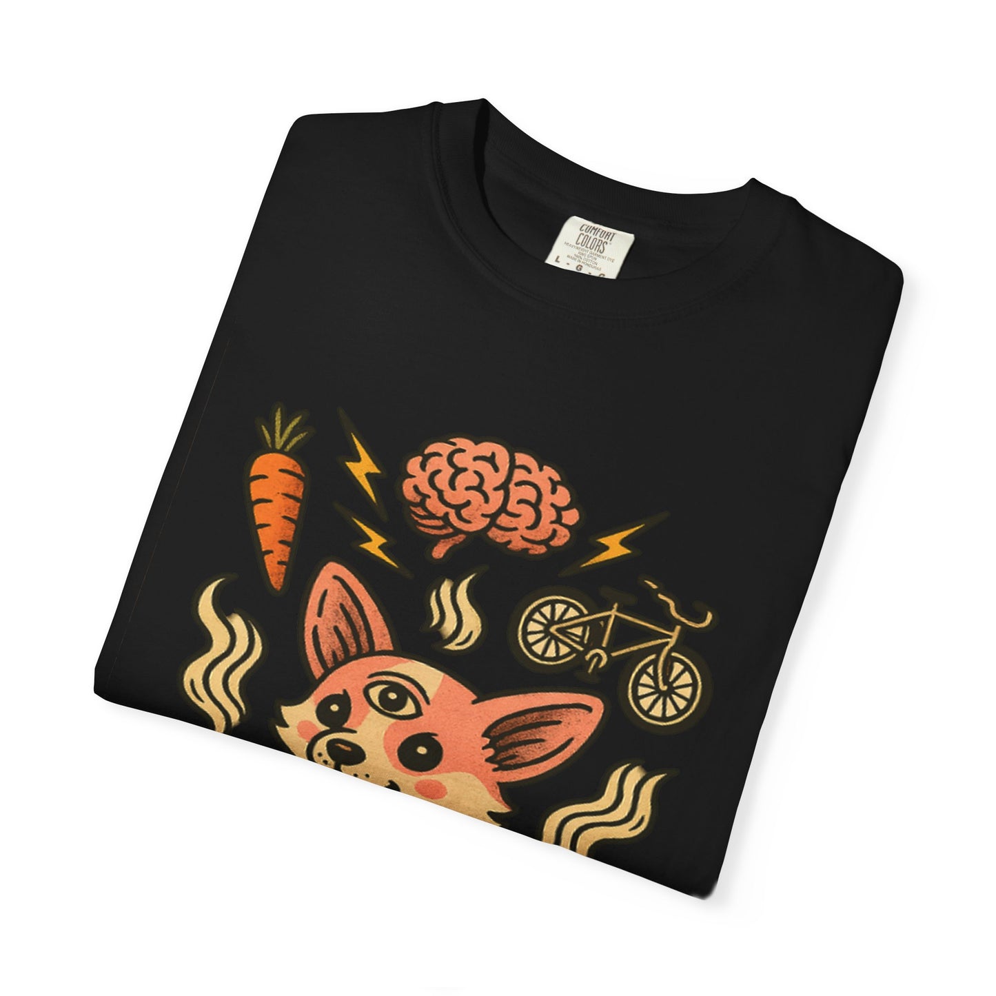Playful Cartoon Corgi T-Shirt - Unisex Garment-Dyed Tee featuring Fun Food & Activities Design
