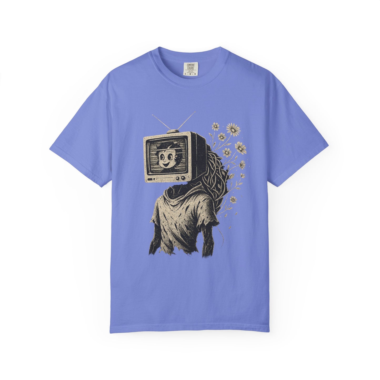 Flower Feed T-Shirt – Analog TV Head Surreal Floral Graphic Tee | Twistbug