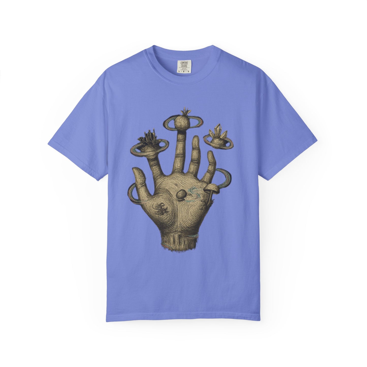 Cosmic Palm T-Shirt – Surreal Hand Planet Growth Graphic Tee | Twistbug