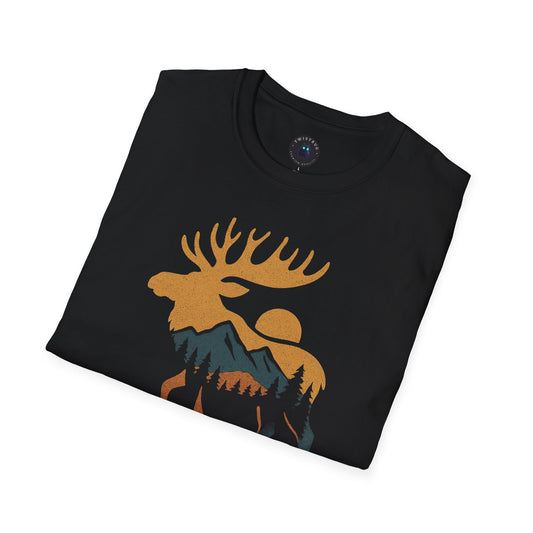Moose Silhouette Mountain Forest Tee | Sunset Wildlife