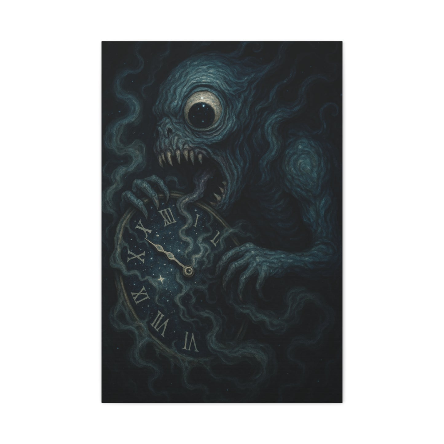 Monstrous Clock Canvas Art - Unique Home Decor for Horror Lovers