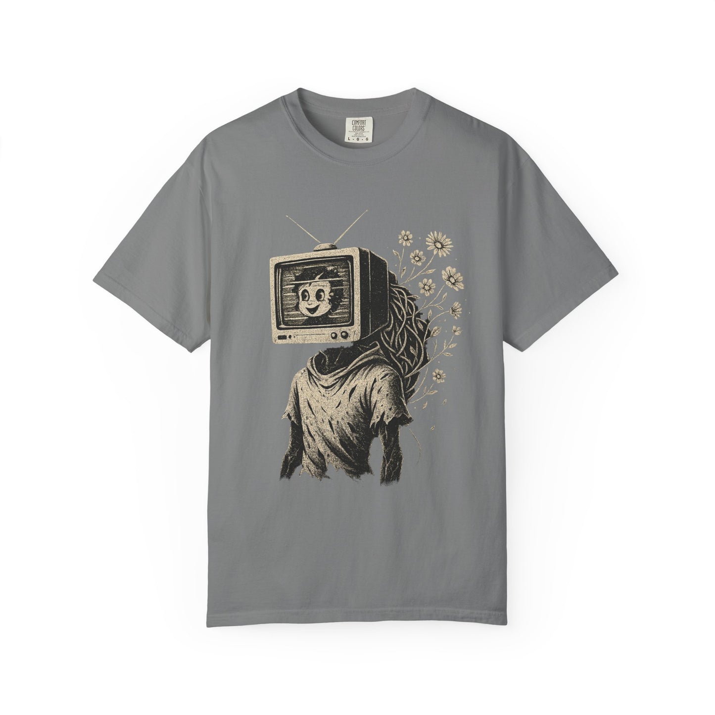 Flower Feed T-Shirt – Analog TV Head Surreal Floral Graphic Tee | Twistbug