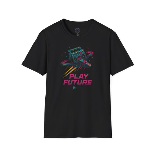 Retro Boombox Spaceship Tee – Play Future Vaporwave Shirt