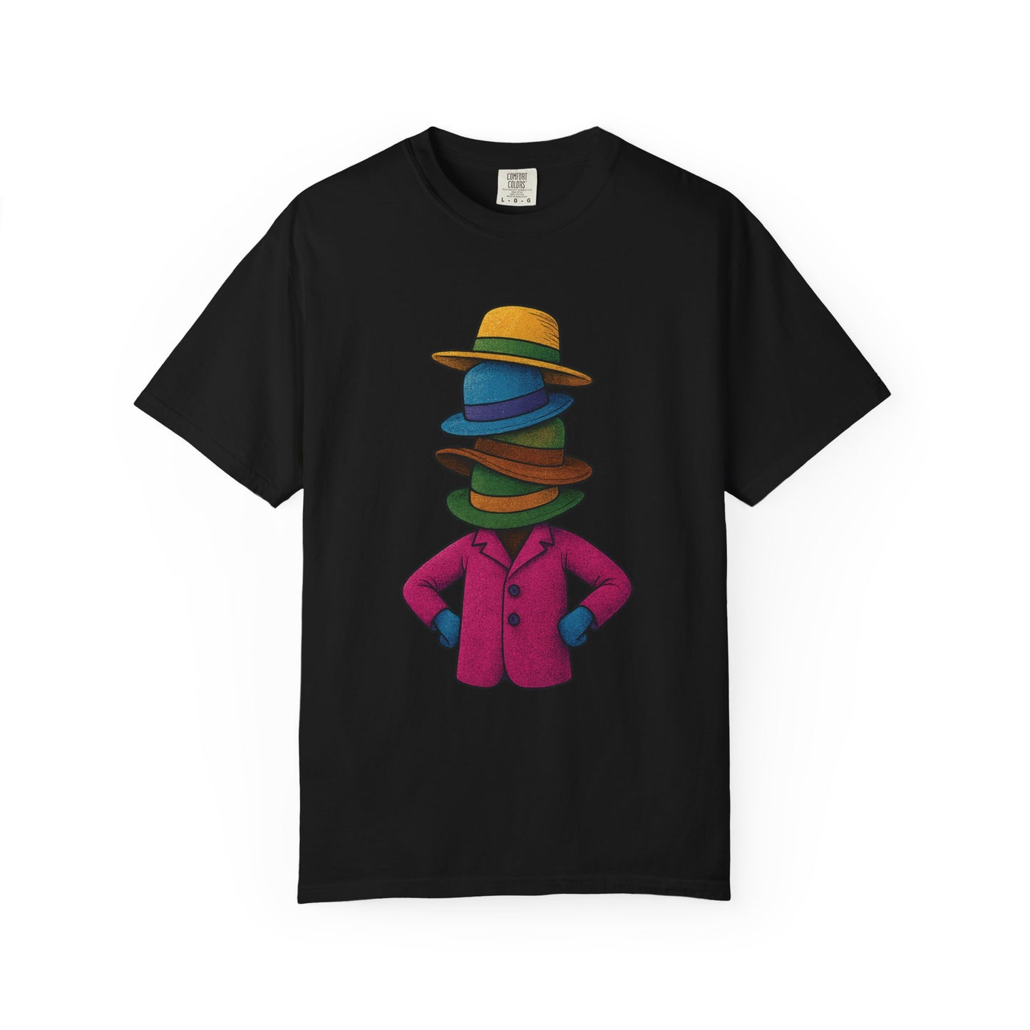 Many Hats T-Shirt – Surreal Hat Stack Character Graphic Tee | Twistbug