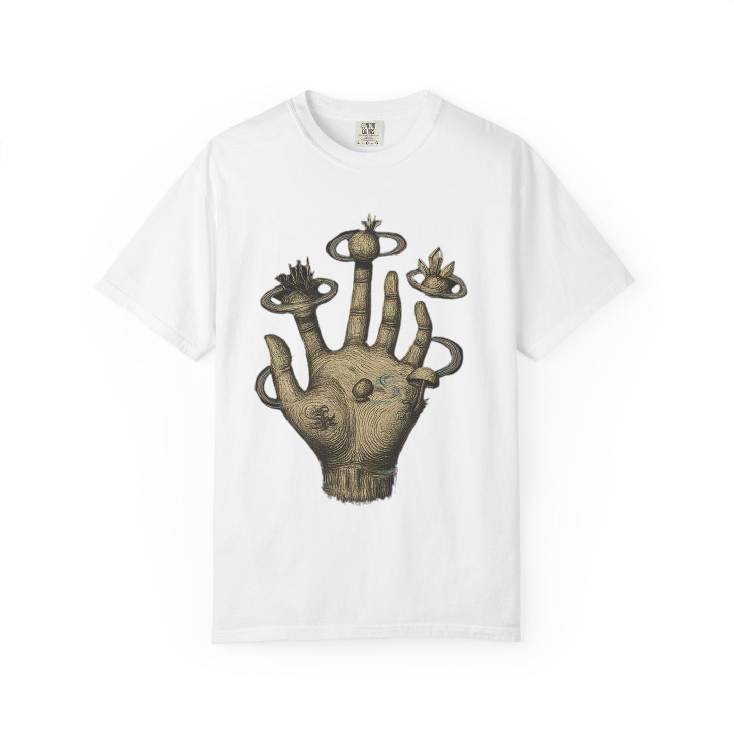 Cosmic Palm T-Shirt – Surreal Hand Planet Growth Graphic Tee | Twistbug
