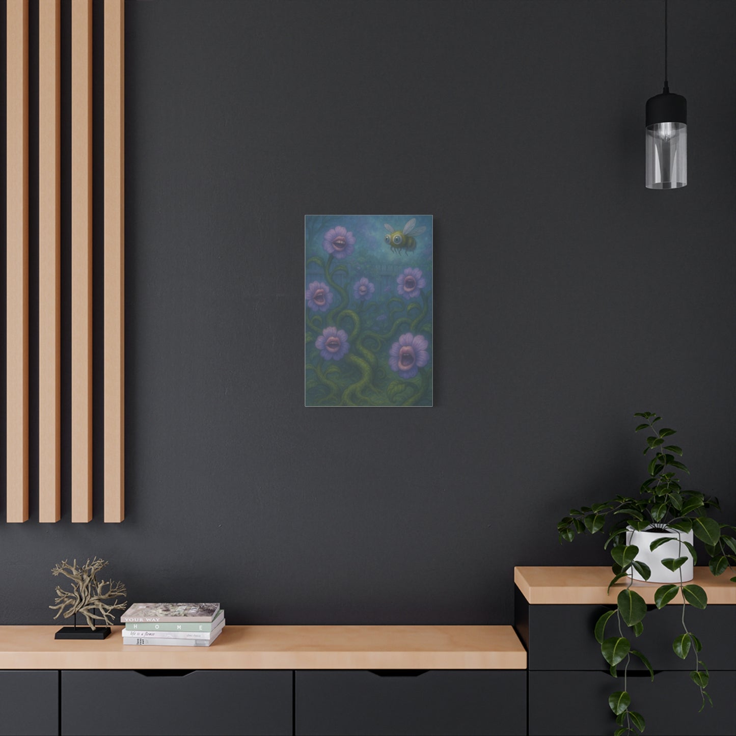 Whimsical Floral Canvas Art - Vibrant Bee and Singing Flowers
