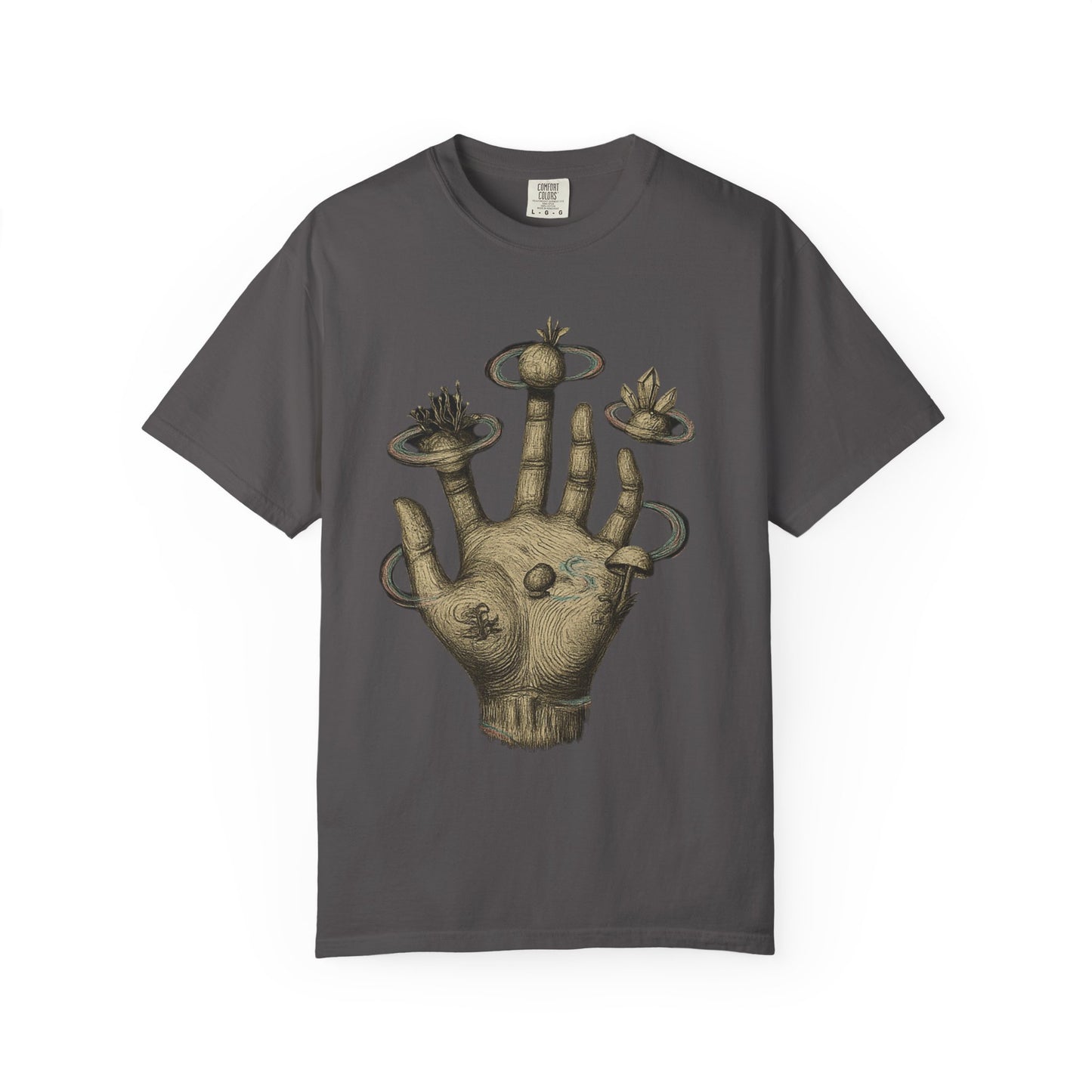 Cosmic Palm T-Shirt – Surreal Hand Planet Growth Graphic Tee | Twistbug