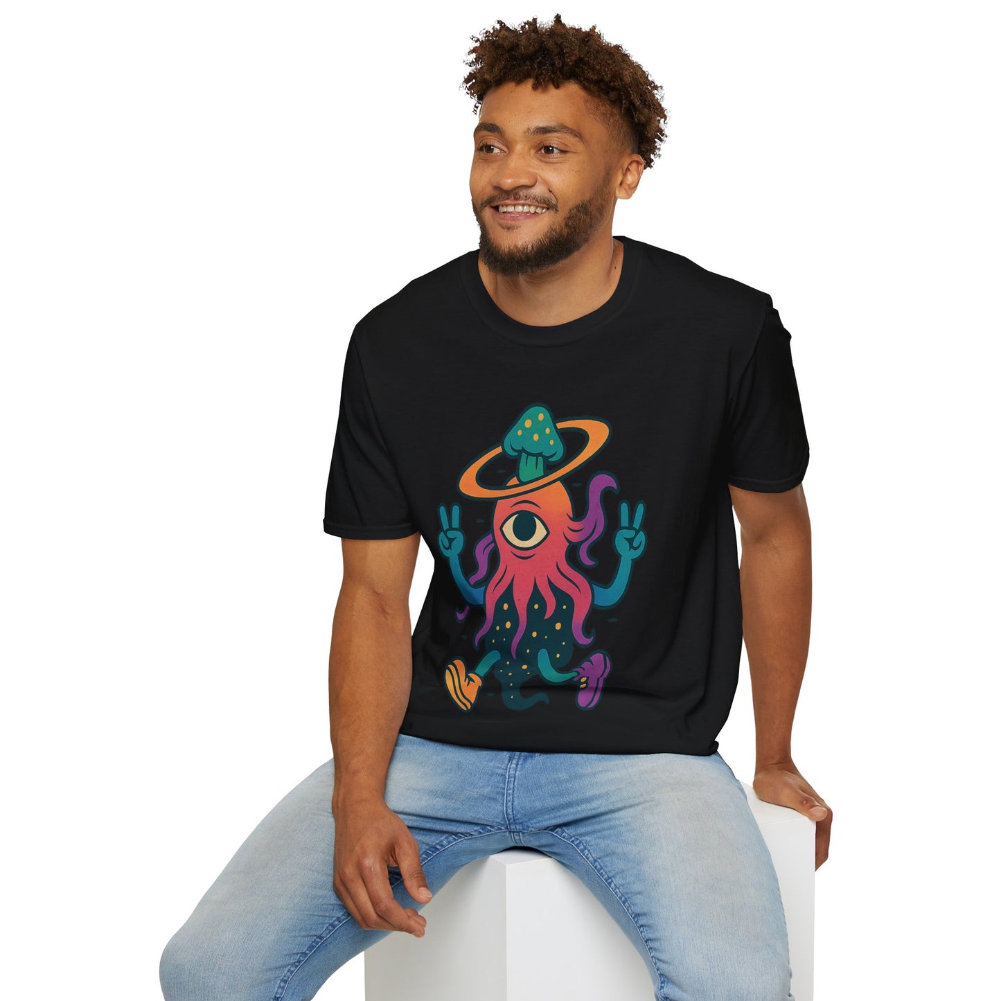 Funny Alien Peace Sign Unisex Softstyle T-Shirt