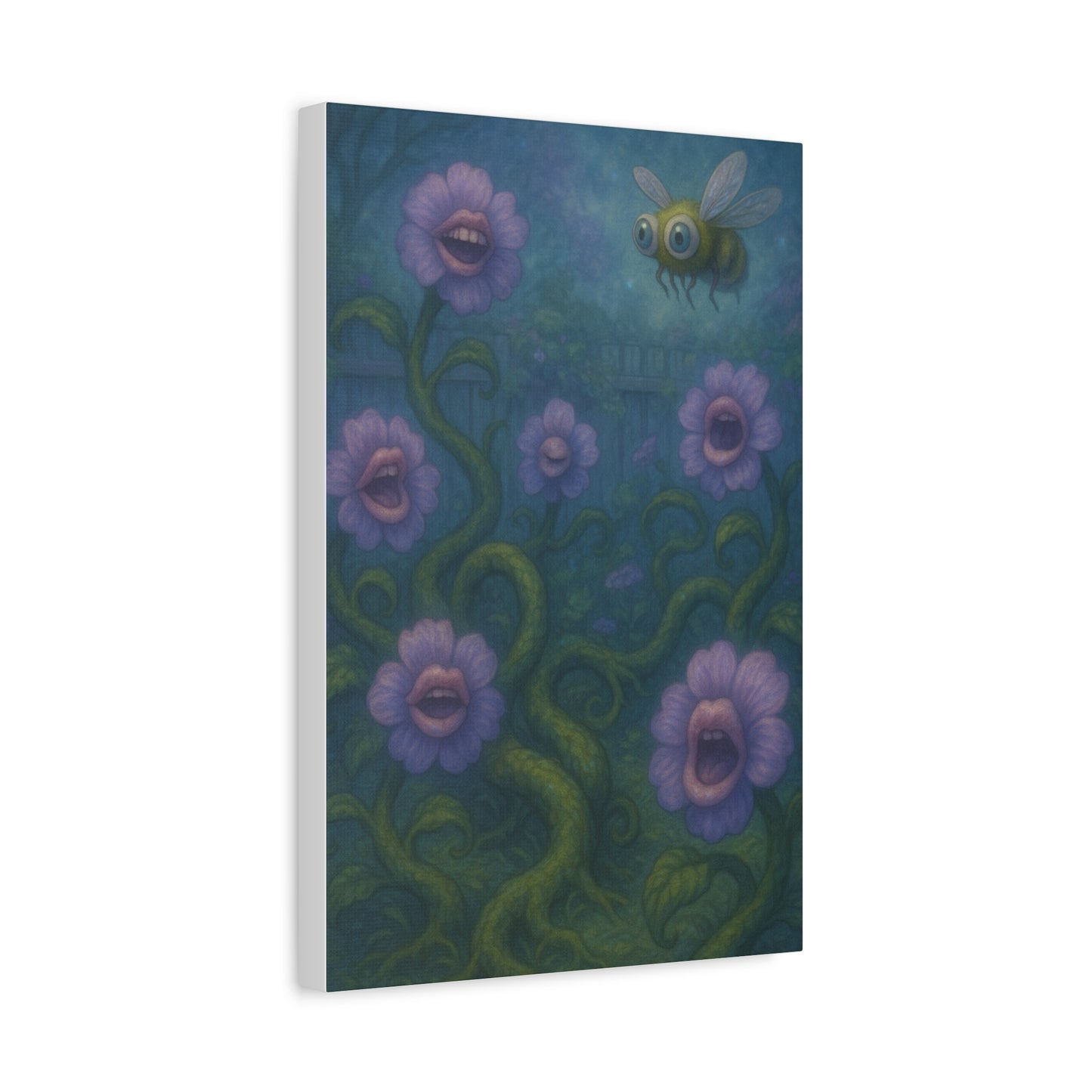Whimsical Floral Canvas Art - Vibrant Bee and Singing Flowers