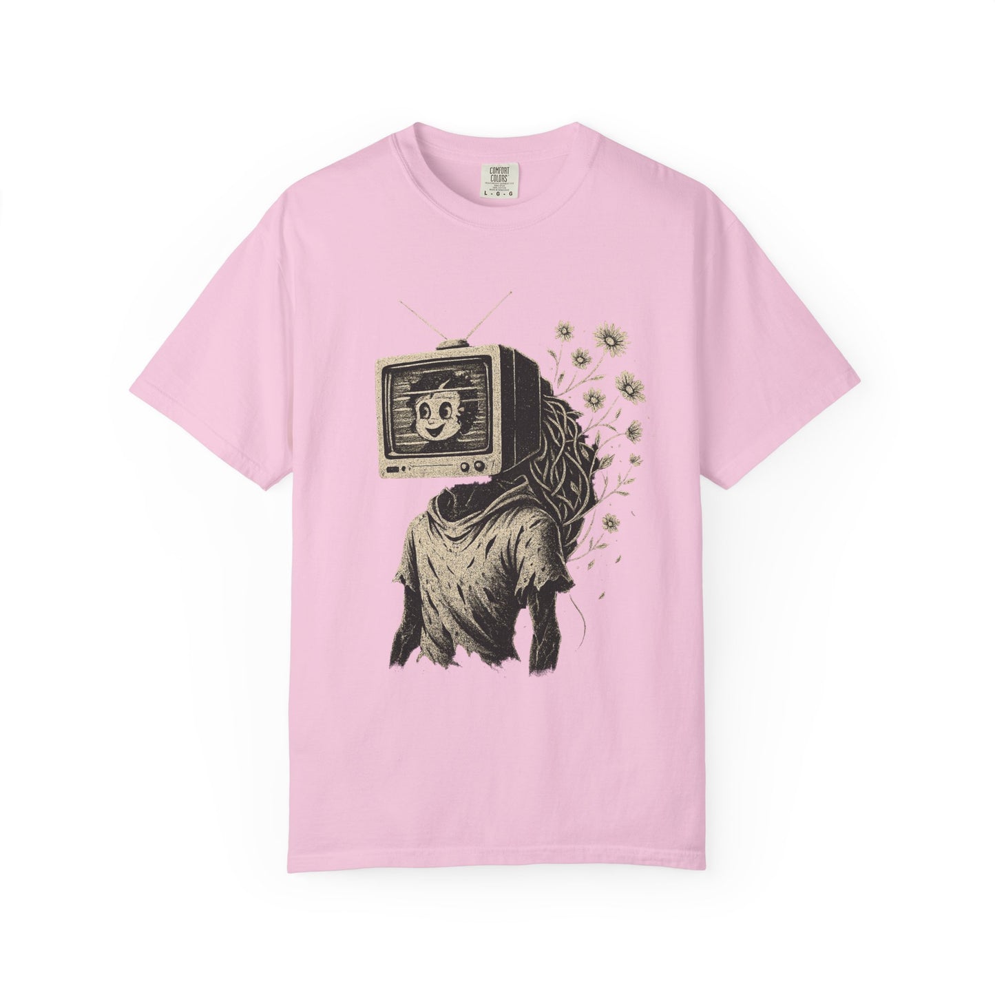 Flower Feed T-Shirt – Analog TV Head Surreal Floral Graphic Tee | Twistbug
