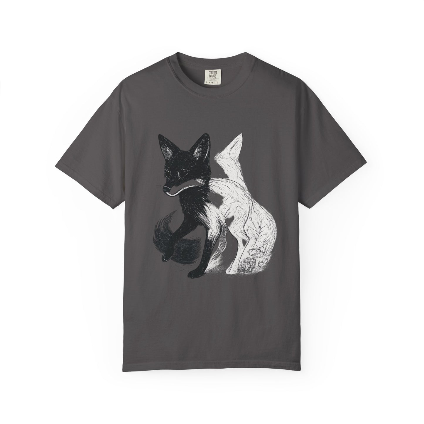 Dual Nature Fox T-Shirt – Monochrome Spirit Animal Graphic Tee | Twistbug
