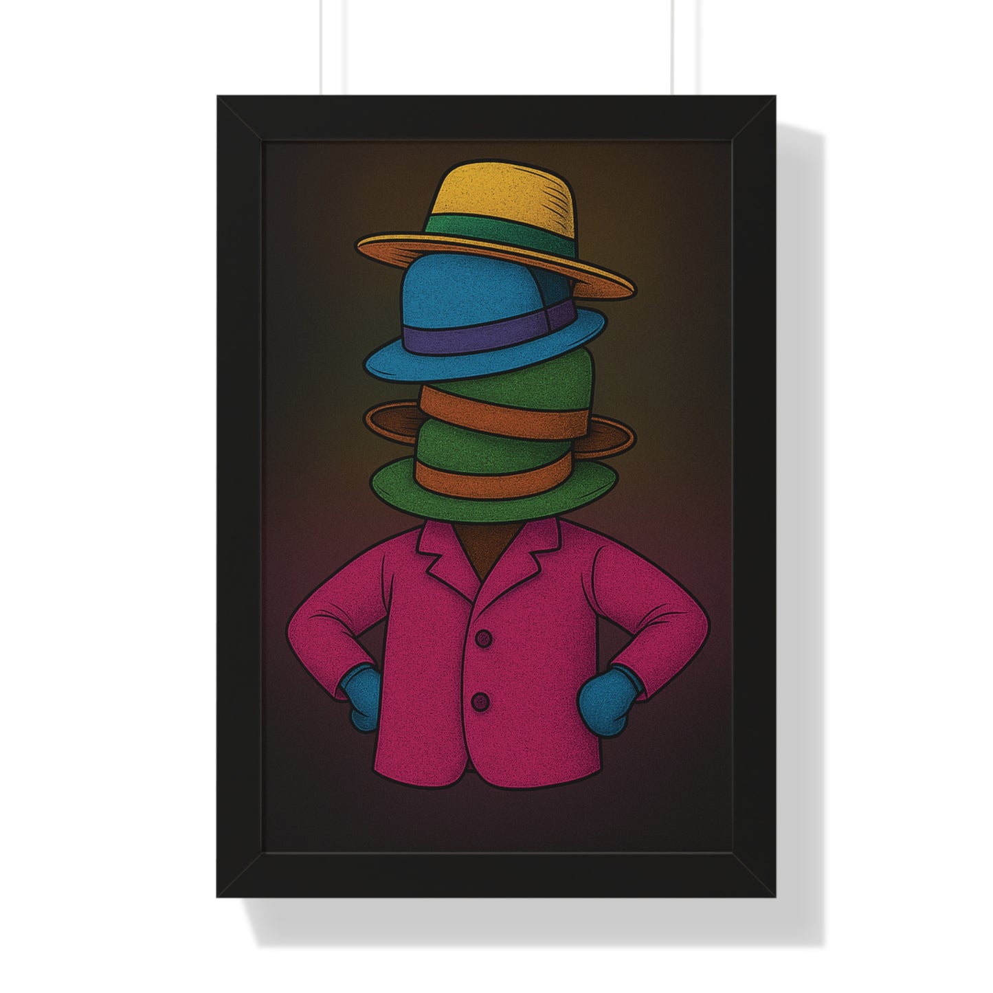 Many Hats Poster – Surreal Stacked Hat Character Wall Art Print