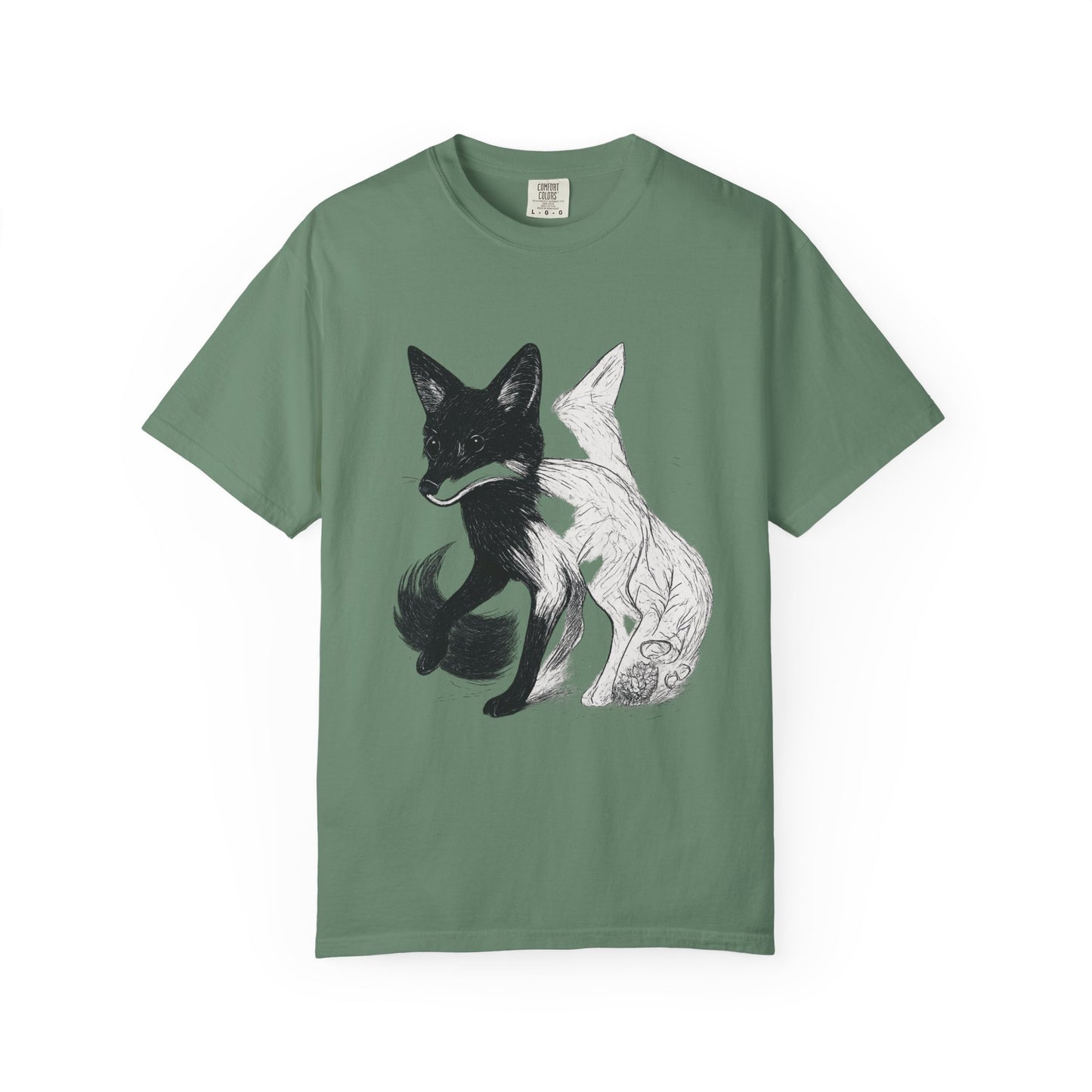 Dual Nature Fox T-Shirt – Monochrome Spirit Animal Graphic Tee | Twistbug