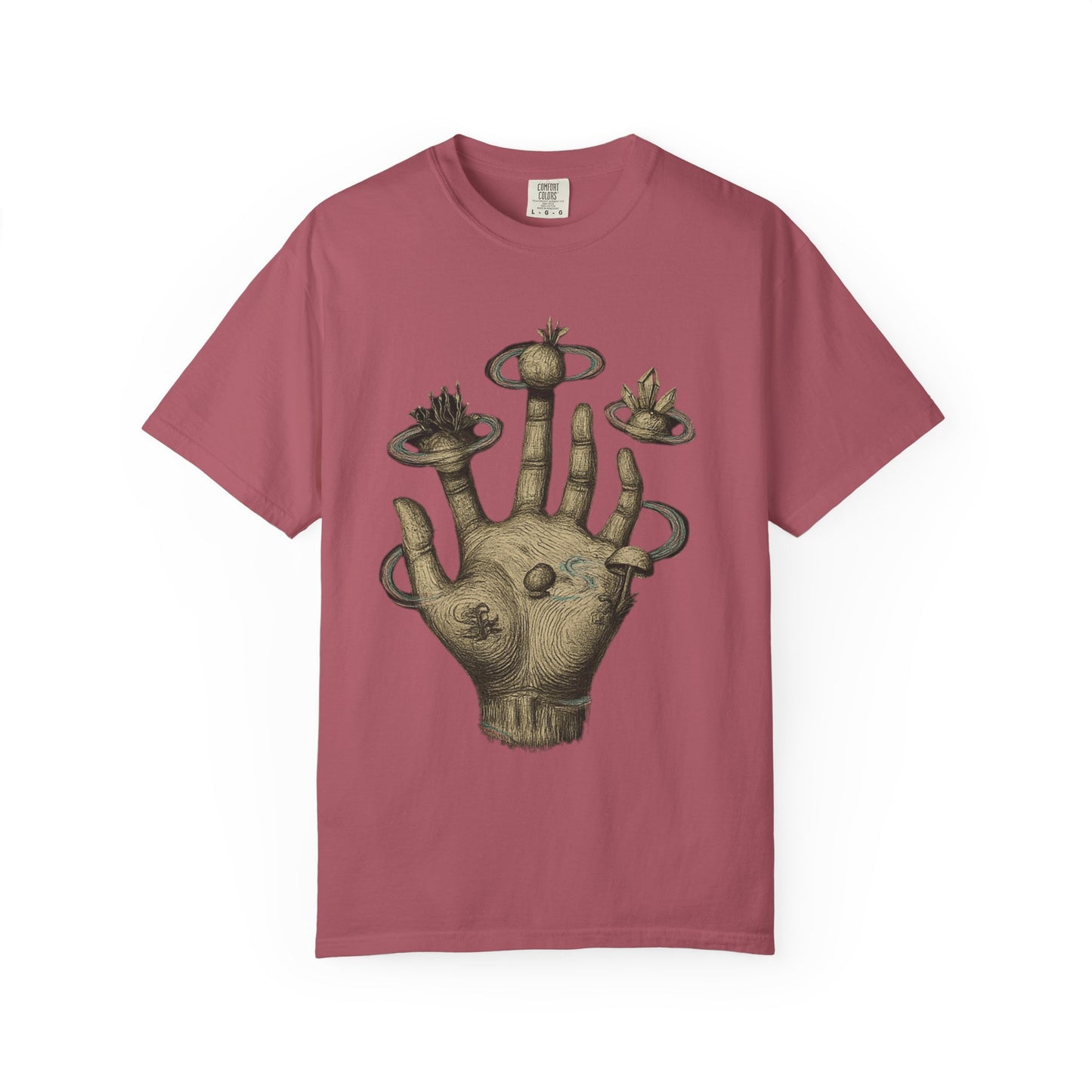 Cosmic Palm T-Shirt – Surreal Hand Planet Growth Graphic Tee | Twistbug