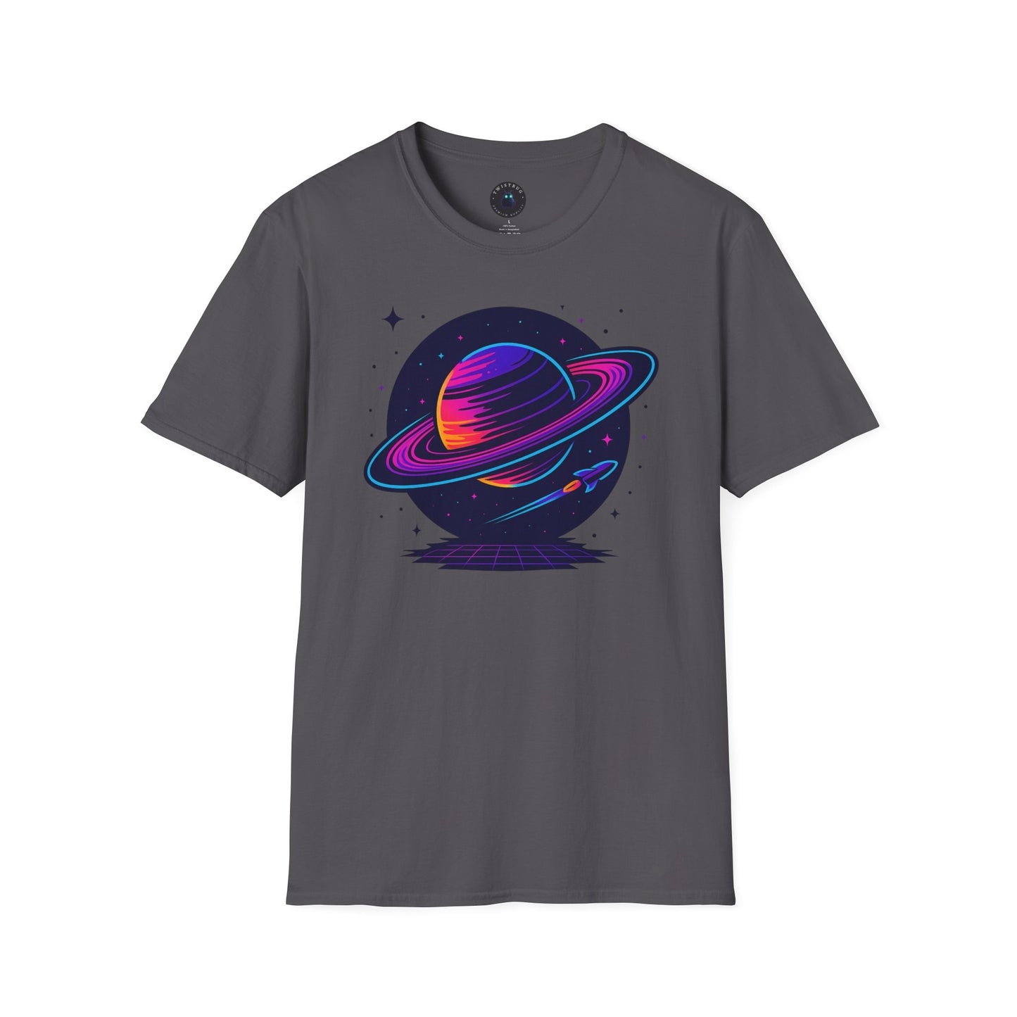 Neon Saturn Synthwave T-Shirt – Retro 80s Space Planet Tee