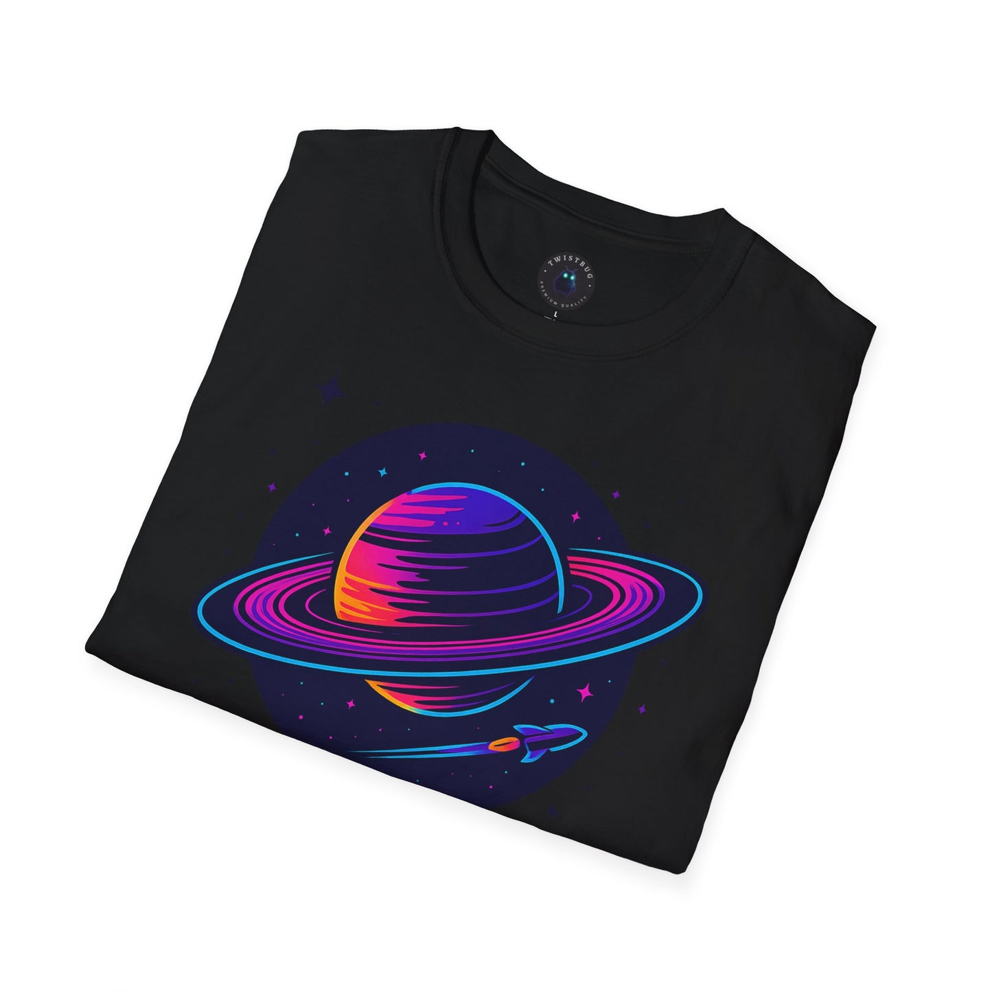 Neon Saturn Synthwave T-Shirt – Retro 80s Space Planet Tee