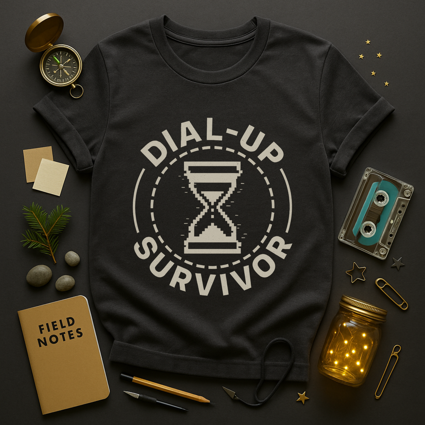 Dial-Up Survivor T-Shirt — Pixel Hourglass Retro Tech Tee