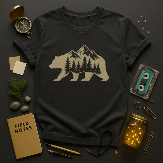 Bear Silhouette Mountain Forest Tee | Wildlife Graphic
