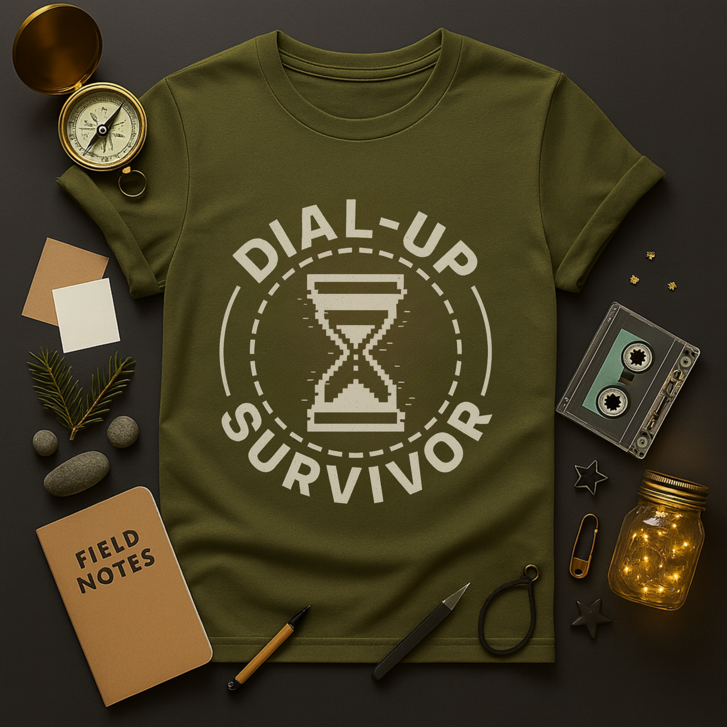 Dial-Up Survivor T-Shirt — Pixel Hourglass Retro Tech Tee