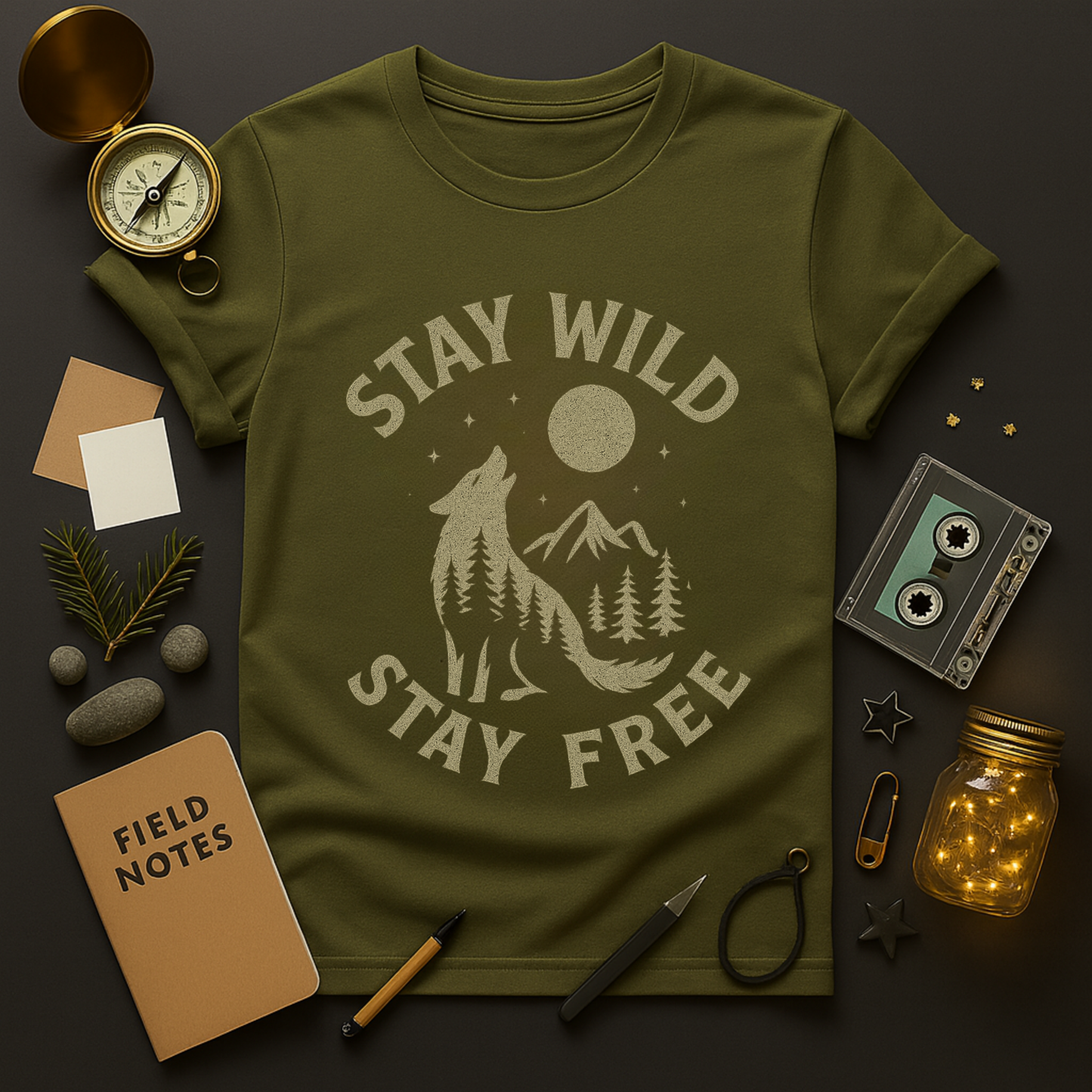 Stay Wild, Stay Free Wolf Silhouette Tee | Mountain Moon