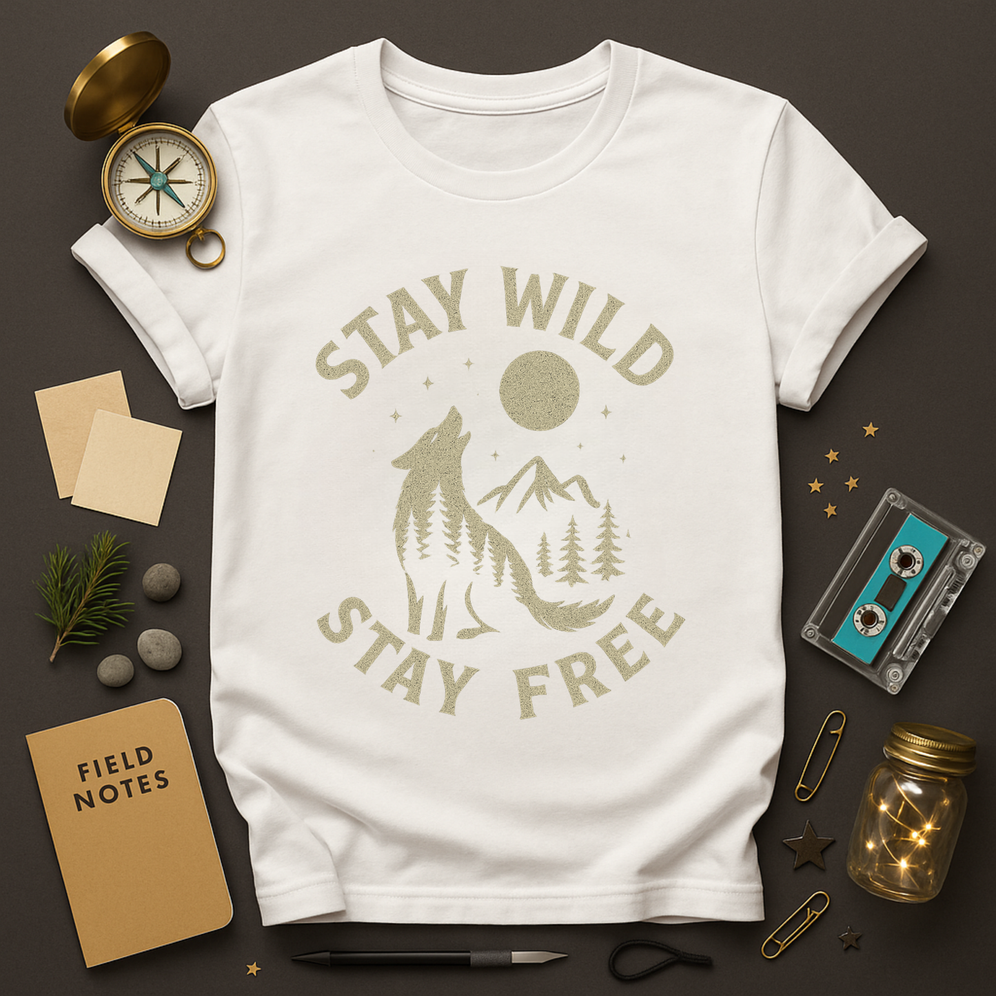 Stay Wild, Stay Free Wolf Silhouette Tee | Mountain Moon
