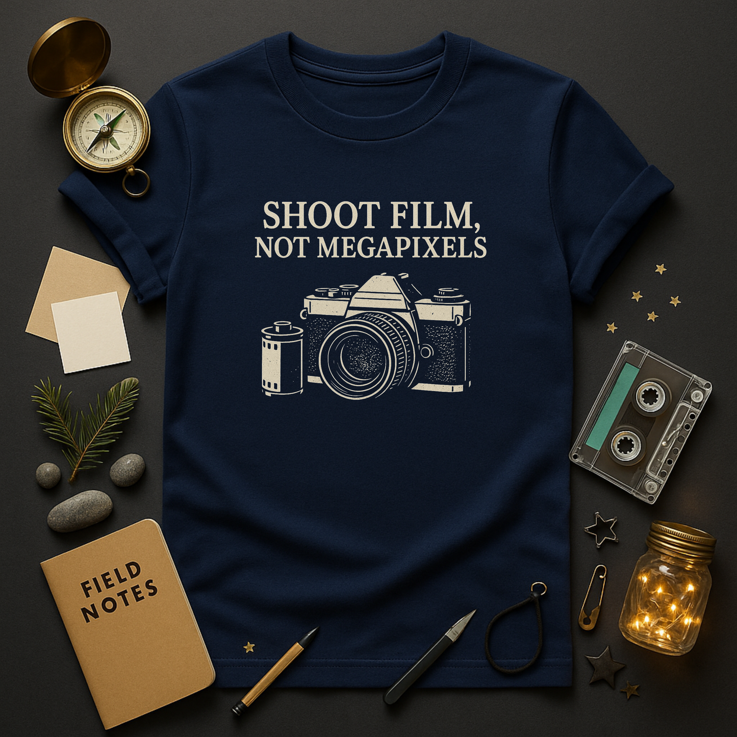 Vintage film camera tee with 35mm canister