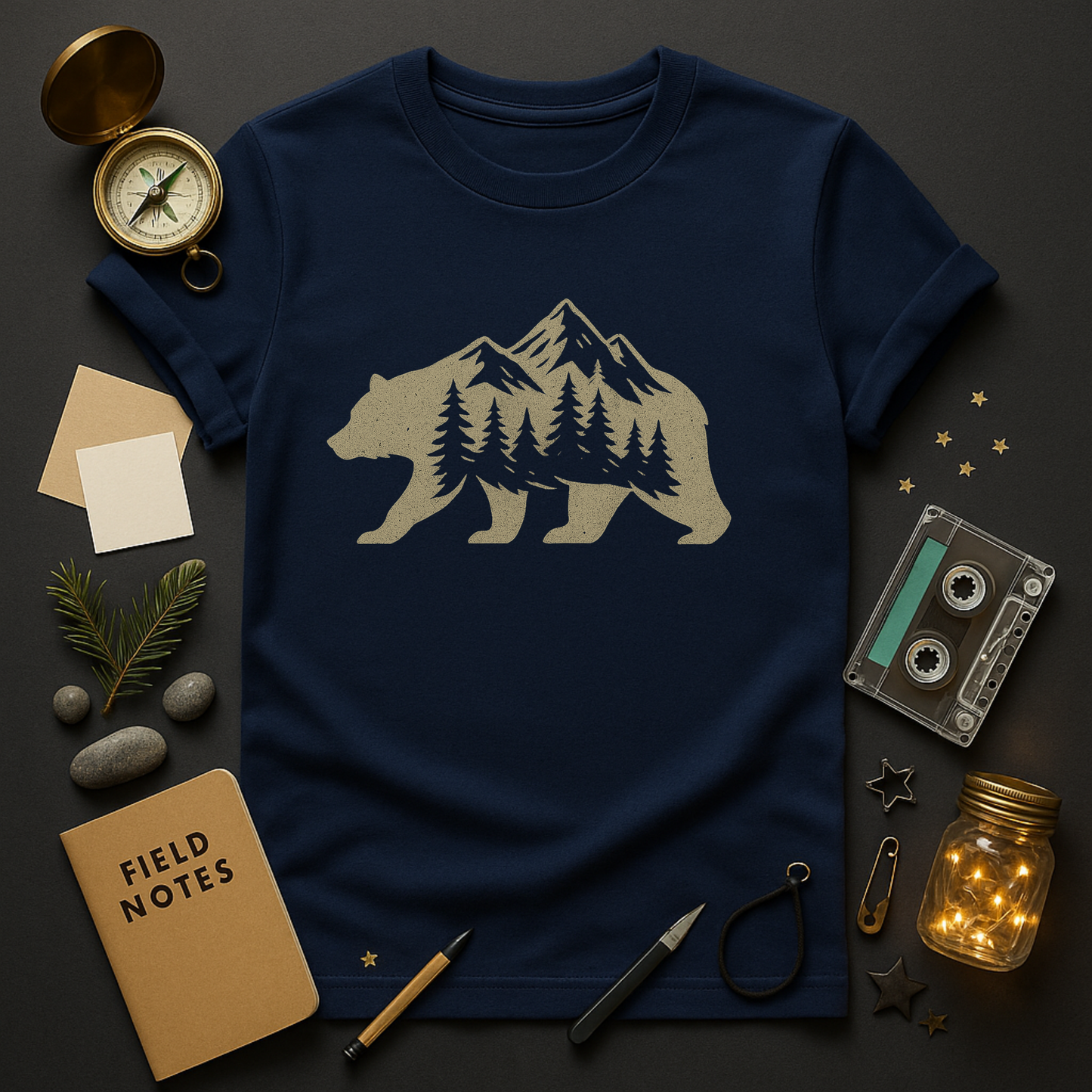 Bear Silhouette Mountain Forest Tee | Wildlife Graphic