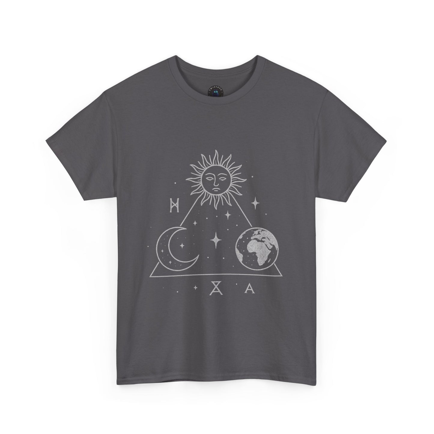 Solar Triad T-Shirt – Mystic Sun Moon Earth Symbolic Tee | Twistbug