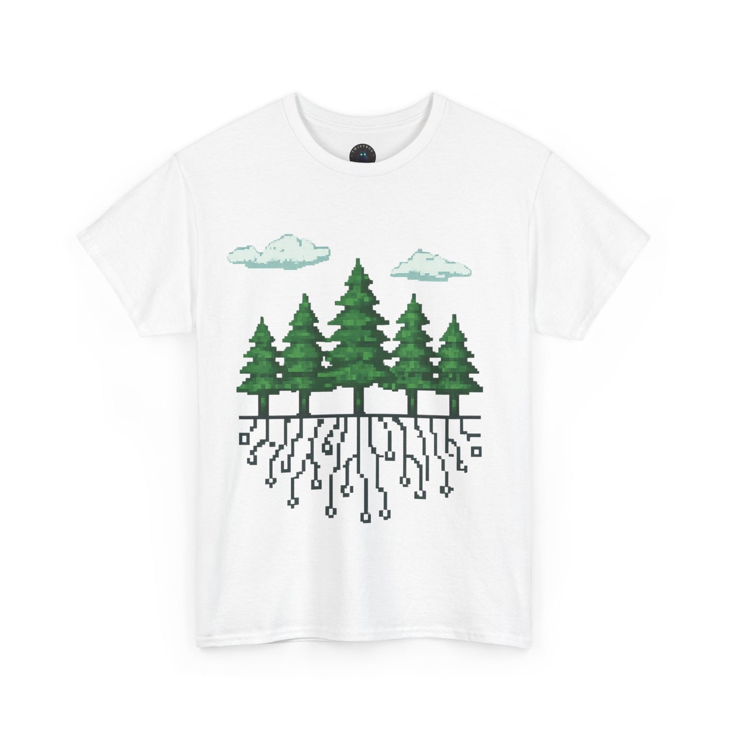 Pixel Rooted T-Shirt – Digital Forest Circuit Tree Graphic Tee | Twistbug
